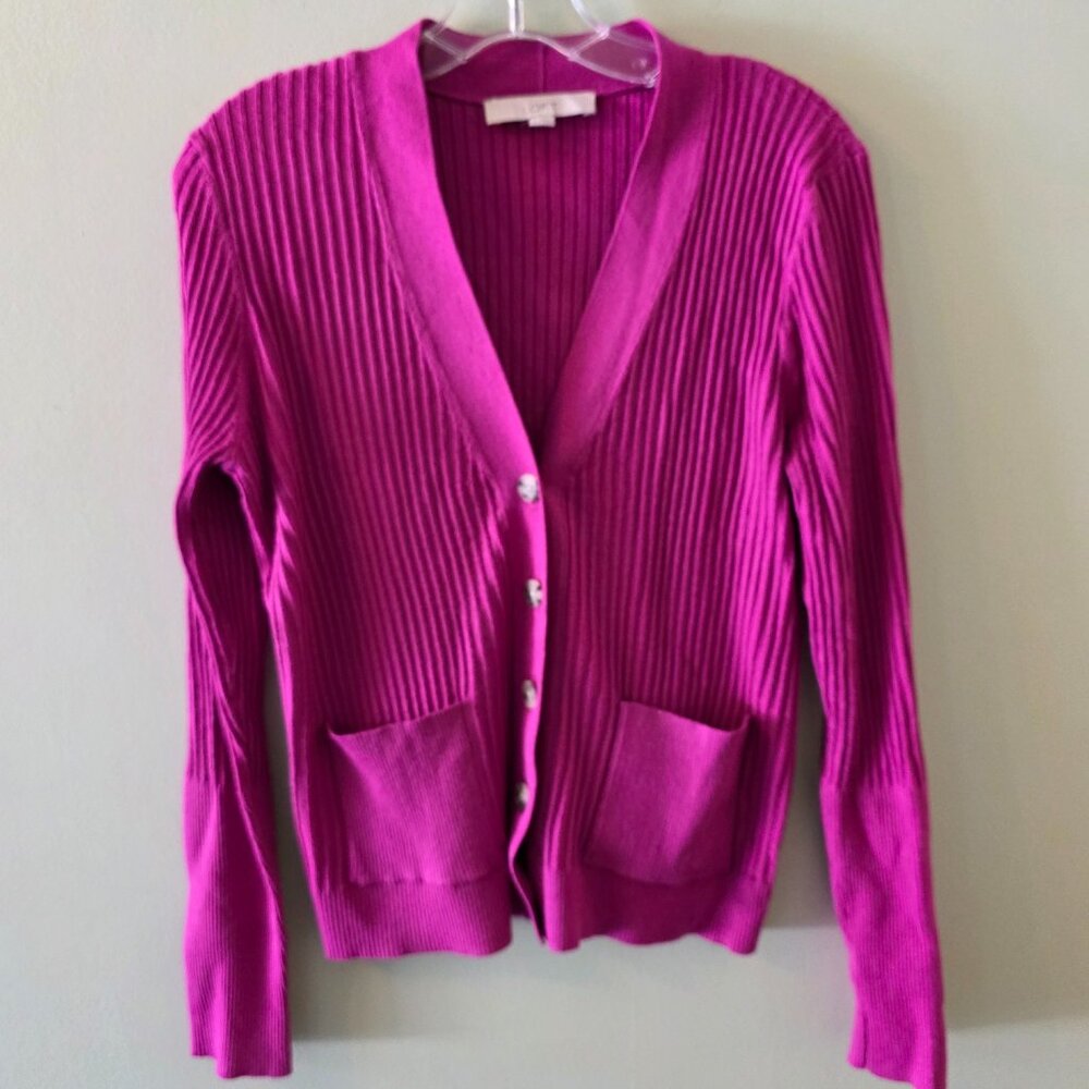 LOFT Pink V-Neck Cardigan with Pockets, Size M, EUC